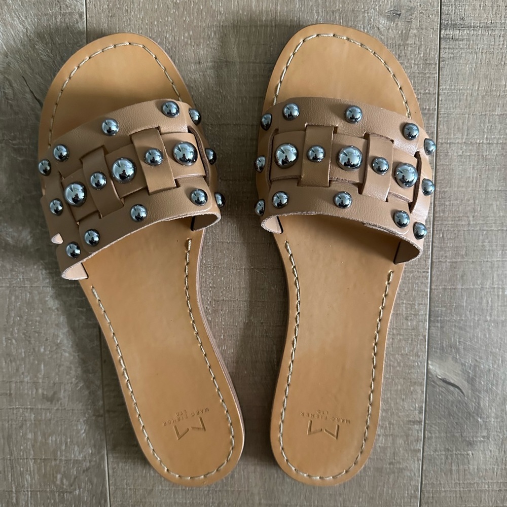 Marc Fisher tan studded sandals size 8